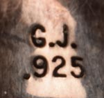 The maker stamped the initials G.J. on the pendant but none of our reference books identifies to whom those initials belong. The pendant appears to be in the style of Diné silversmiths, so that is the origin we have chosen.