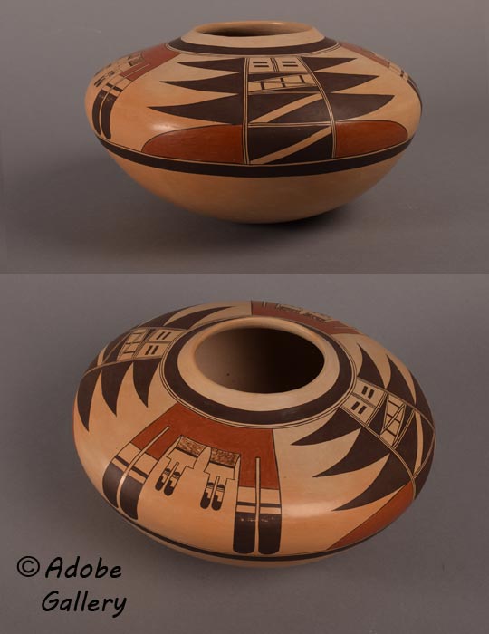Alternate views of this Hopi-Tewa pottery seed jar.
