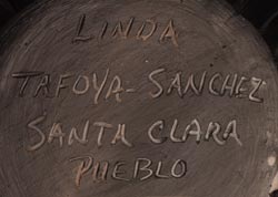 Artist signature of Linda Tafoya-Sanchez, Santa Clara Pueblo Potter