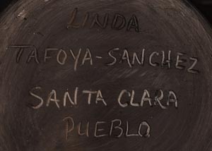 Artist signature of Linda Tafoya Sanchez, Santa Clara Pueblo Potter