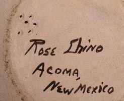 Artist signature and hallmark of Rose Chino Garcia, Acoma Pueblo Potter