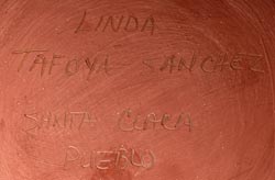 Artist signature of Linda Tafoya Sanchez, Santa Clara Pueblo Potter