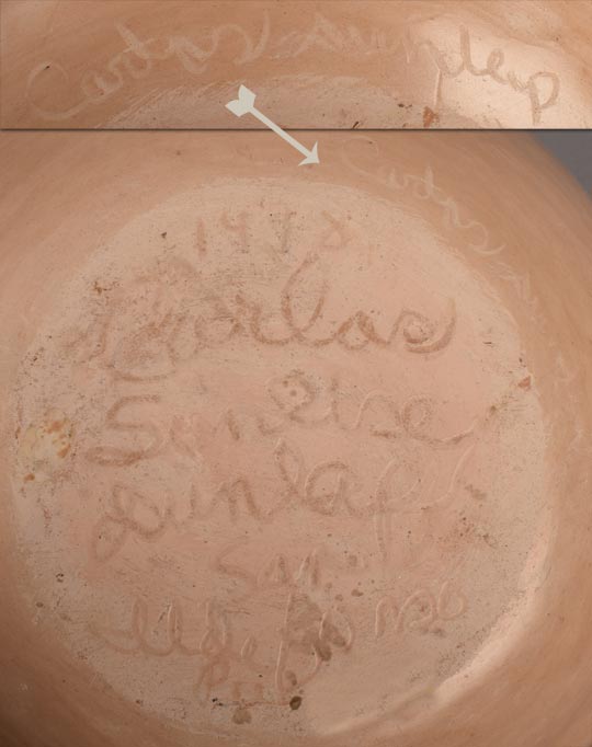 Artist signature of Carlos Dunlap, Jr., San Ildefonso Pueblo Potter
