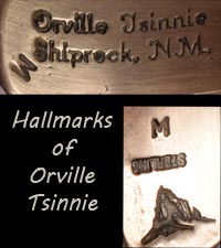 Hallmarks and signature of Orville Tsinnie, Diné of the Navajo Nation Silversmith