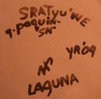 Artist signature of Gladys Paquin (Sratyu'we), Laguna Potter