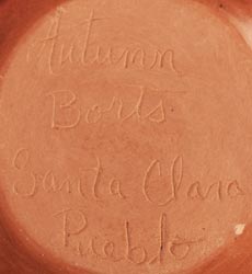 Artist signature of Autumn Borts-Medlock, Santa Clara Pueblo Potter