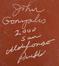 Artist signature of John Gonzales (1955 - ) San Ildefonso Pueblo