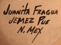 Artist signature of Juanita Fragua, Jemez Pueblo Potter