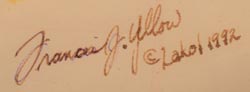 Artist signature of Francis J. Yellow, Lakota Artist