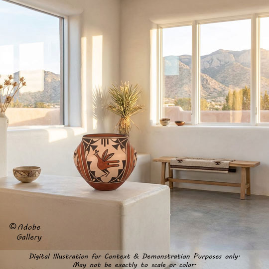 Alternate view of this pottery vessel in a home setting.