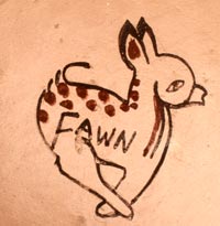 Artist signature hallmark of Eunice Navasie (1920-1992) Fawn, Hopi Pueblo Potter