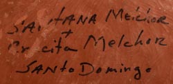 Artist signature of Santana Melchor, Kewa Pueblo - Santo Domingo Potter