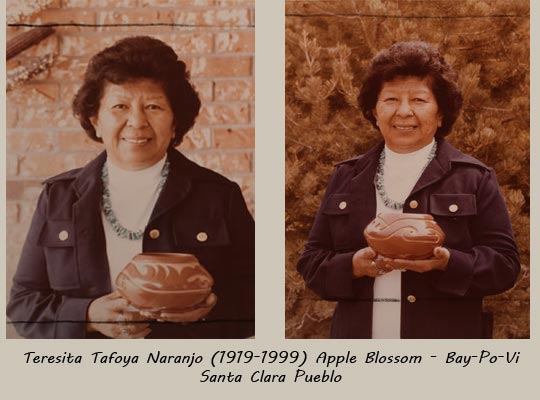 Images of Teresita Tafoya Naranjo (1919-1999) Apple Blossom - Bay-Po-Vi are from original photographs at Adobe Gallery.