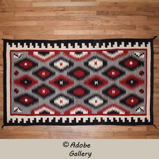 Navajo Nation Crystal Trading Post Floor Rug with Serrated Diamonds Navajo Nation Crystal Trading Post Floor Rug with Serrated Diamonds