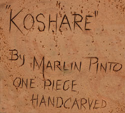 Artist signature of Marlin Pinto (1957-2021) Hopi Pueblo