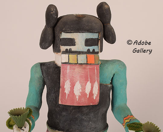 Close up view of the face of this Katsina Doll.
