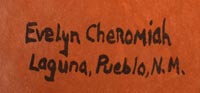 Artist signature of Evelyn Cheromiah (1928-2013) Laguna Pueblo