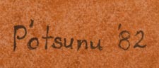 Artist signature of Gerónima Cruz Montoya (1915 – 2015) P’otsúnú – White Shell of Ohkay Owingeh (formerly San Juan Pueblo)