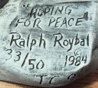 Artist signature of Ralph Roybal (b. 1955) Albuquerque, New Mexico. The piece is stamped with TCS for The Crucible Studio and marked 33/50, indicating it is the 33rd casting in a limited edition of 50. Artist signature of Ralph Roybal (b. 1955) Albuquerque, New Mexico. The piece is stamped with TCS for The Crucible Studio and marked 33/50, indicating it is the 33rd casting in a limited edition of 50.