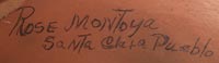 Artist signature of Rose Montoya, Santa Clara Pueblo Potter