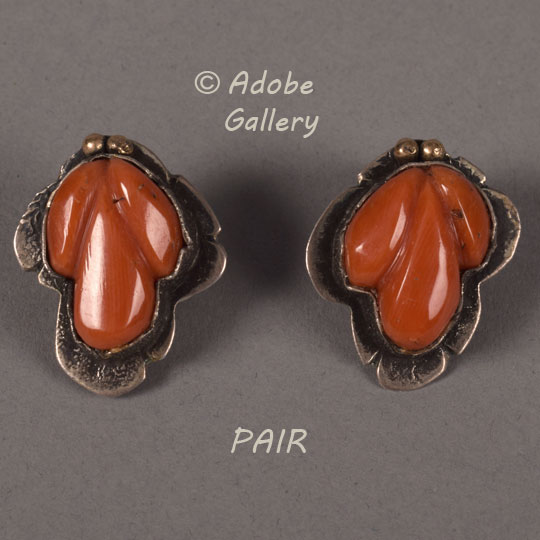 Alternate view of the coral earrings pair.