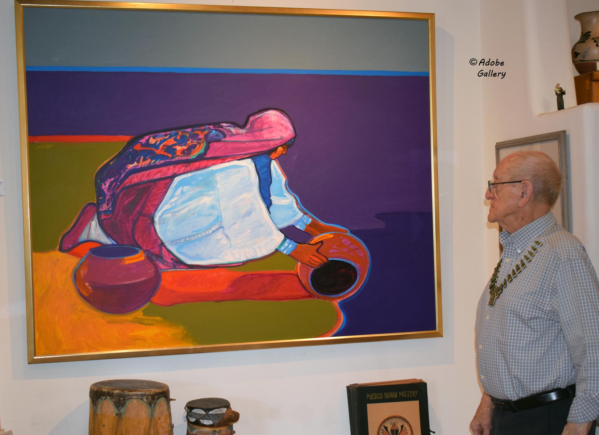 John Nieto Painting of a Pueblo Woman Getting Water in a Jar