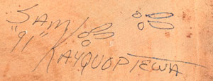 Artist signature of Samuel Neil Kayquoptewa (1964 – ) Hopi Pueblo, Hopituh Shi-nu-mu