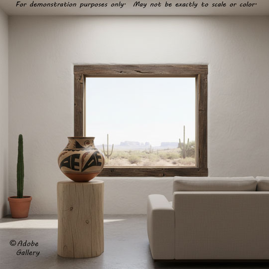 Pottery vessel shown in a home environment.