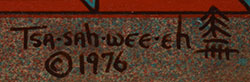Kha&rsquo;p&rsquo;oo Owingeh, Santa Clara Pueblo artist signature of Helen Hardin (1943-1984) Tsa-Sah-Wee-Eh - Little Standing Spruce
