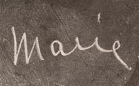 By 1923, Maria began signing Marie on pieces made by her and Julian. His name was omitted because making pottery was "woman's work." Pottery made by Maria and painted by Julian, signed Marie, was most probably made between 1920 and 1925.