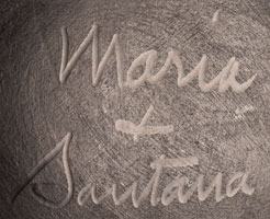 Duo signature of Maria Montoya Poveka Martinez (1887-1980) Pond Lily and Santana Roybal Martinez (1909-2002) of San Ildefonso Pueblo, Po-woh-ge-oweenge