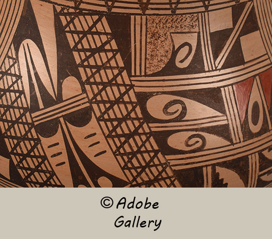 Alternate close-up view of a section of this pottery vessel.