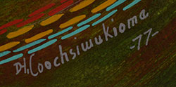 Artist signature of Delbridge Honanie, Hopi Pueblo, (1946-present) Coochsiwukioma &ndash; Falling White Snow of Hopi Pueblo, Hopituh Shi-nu-mu