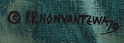 Hopi Pueblo artist signature of Terrance Talaswaima (1939-1988) Honvantewa