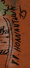 Hopi Pueblo artist signature of Terrance Talaswaima (1939-1988) Honvantewa