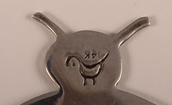 Artist hallmark signature of Mike Bird-Romero of Ohkay Owingeh Pueblo Silversmith