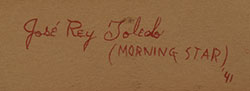 Artist signature of Jos&eacute; Rey Toledo (1915-1994), Shobah Woonhon (Morning Star) of Jemez Pueblo