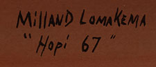 Hopi Pueblo artist signature of Milland Lomakema (1941-2021) Dawakema