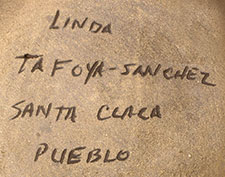 Artist signature of Linda Tafoya Sanchez (b. 1962) Santa Clara Pueblo, Kha'p'oo Owingeh