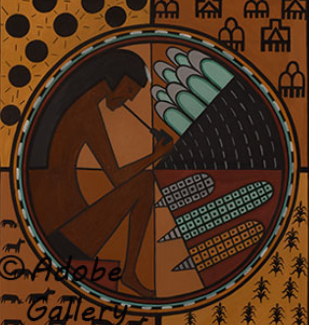 “Smoking for Sunshine, Rain, Cattle and Corn" 1968 by Tyler Polelonema Circle Detail Image