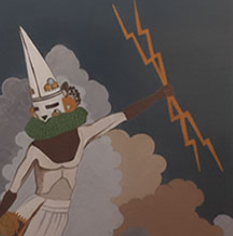 "Hopi God of the Sky (Sotuqnang)" 1965 by Michael Kabotie Lightening Detail Image